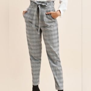 Grey Plaid Paperbag Trousers